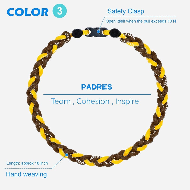 SUPBOMM 3 pcs Baseball Rope Necklaces, League Team Colors Braided Necklace, Baseball Team Gifts - Image 4
